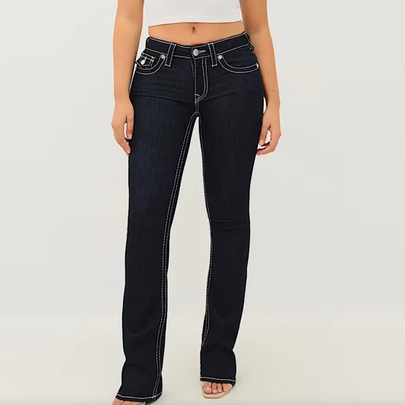 New True Religion Women's 2S Body Rinse  Dark Blue Boot Cut Jeans Size 33 NWT - Picture 1 of 6
